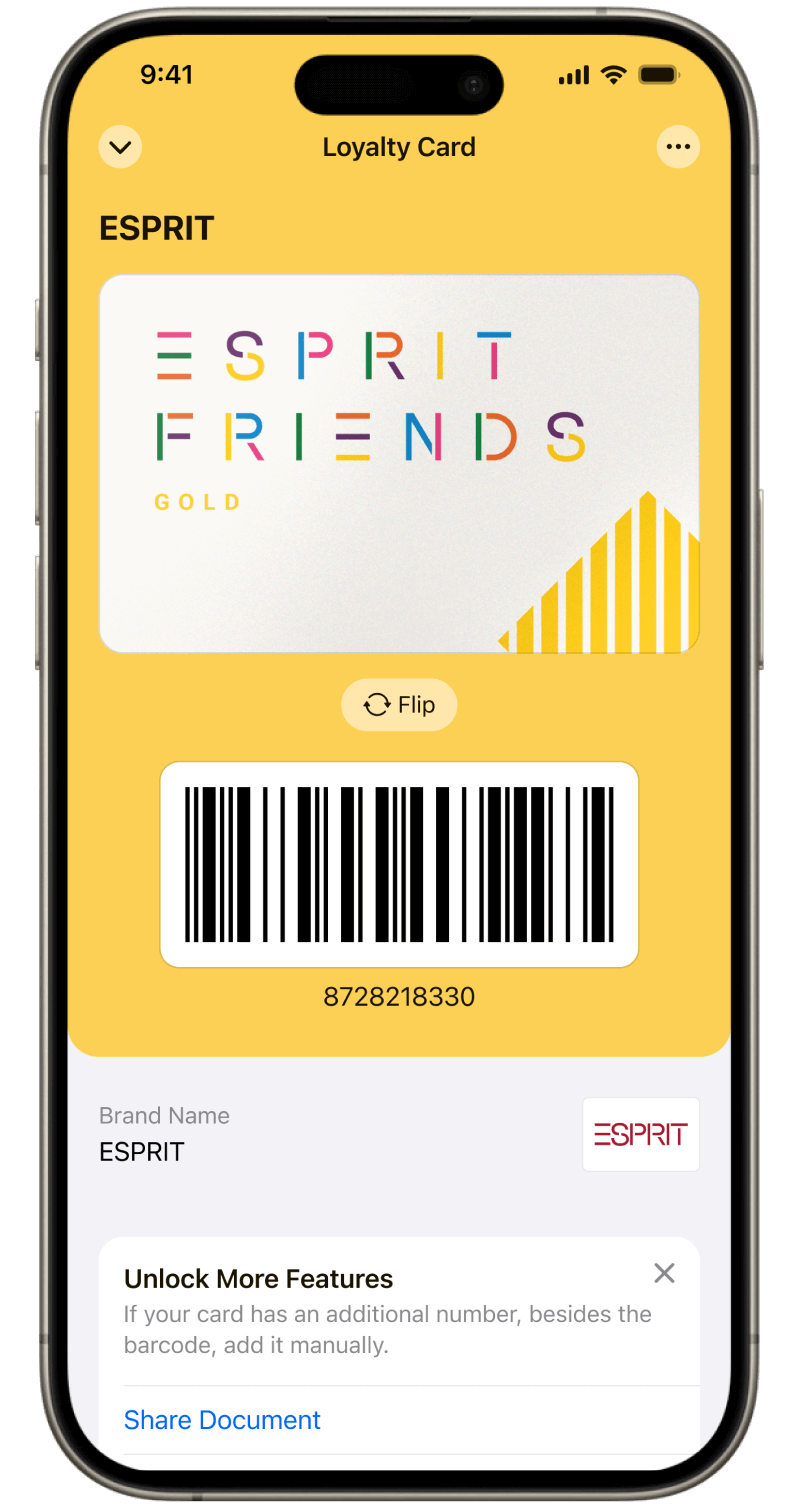 Folio Wallet Loyalty Card Scanning Smartphone displaying a scanned loyalty card in Folio Wallet