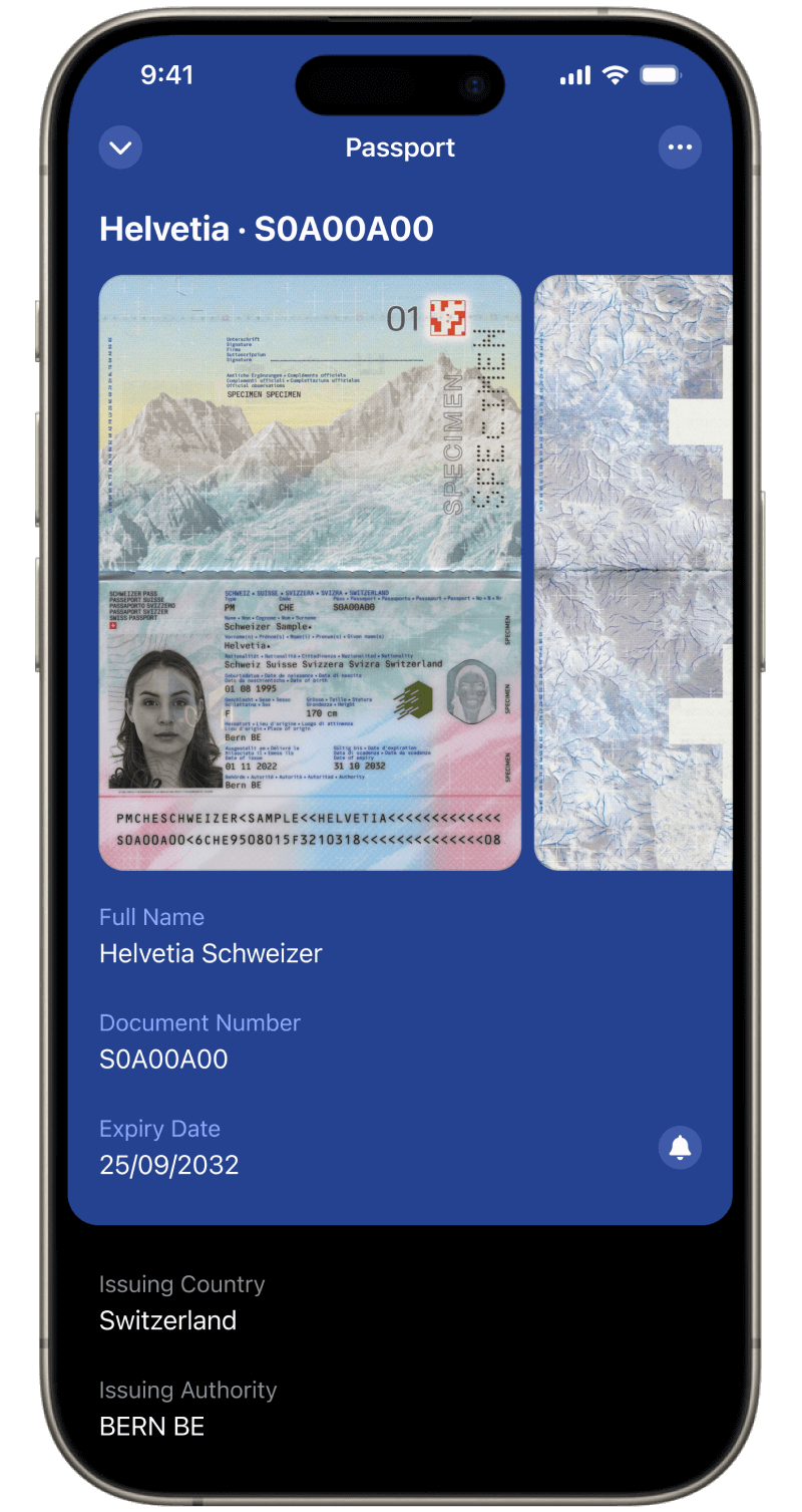 Folio Wallet Passport Storage Smartphone showing passports and IDs stored in Folio Wallet